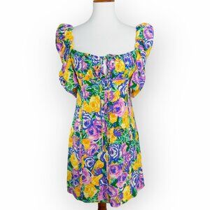 Zara Corset Mini Dress Size Medium Puff Sleeve Colorful Floral Blogger NWT